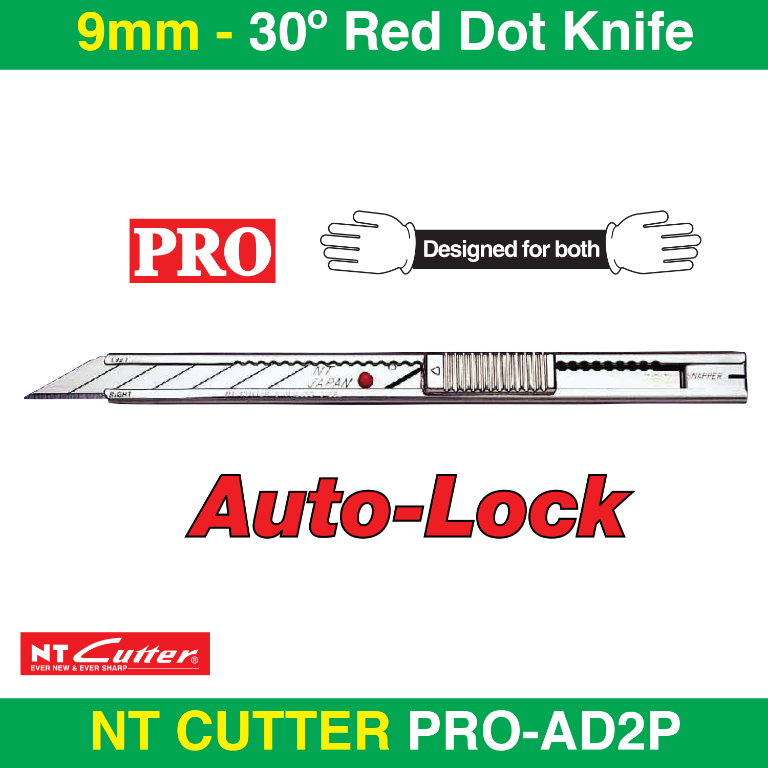 NT Cutter PRO AD-2P Red Dot Auto-Lock Stainless Steel Knife